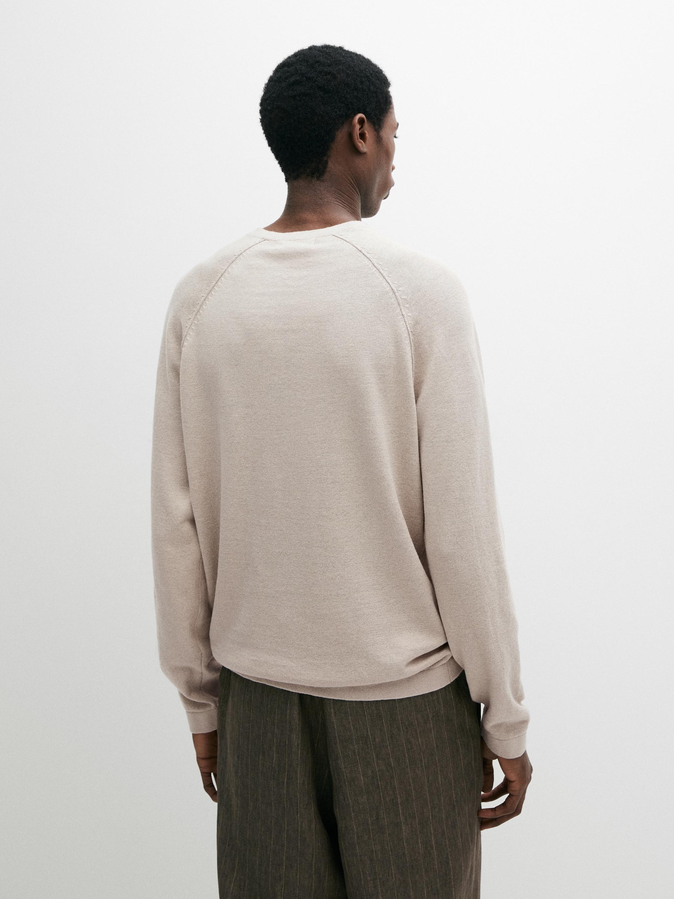 Linen blend knit crew neck sweater